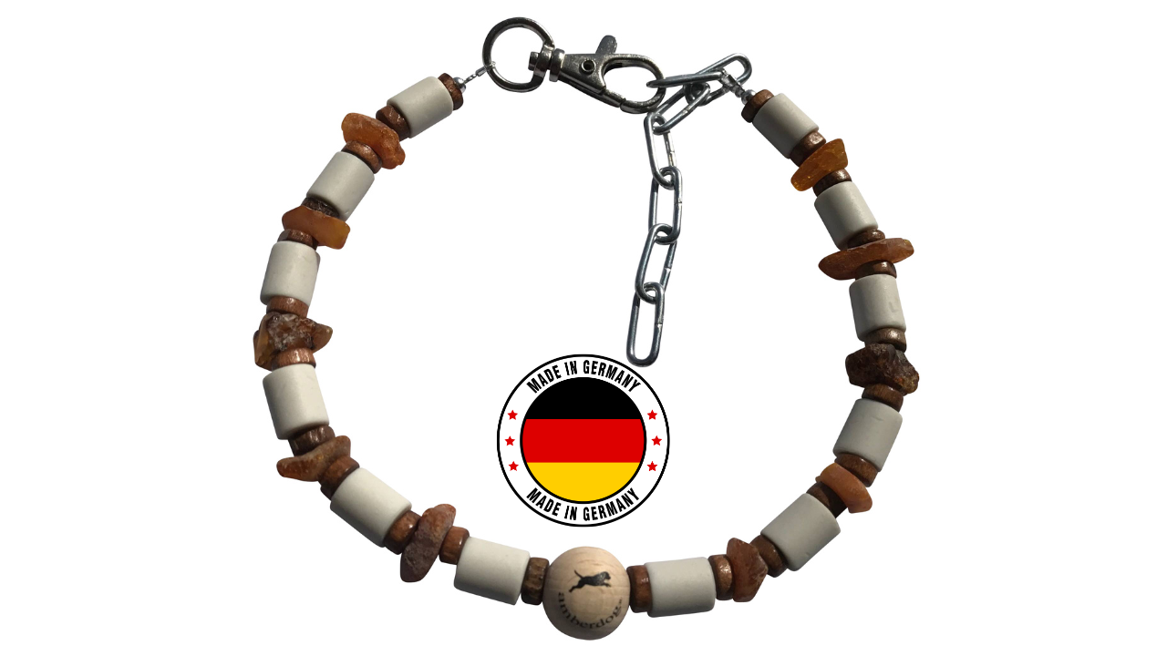 EM Keramik Kette Amberwood für Hunde aus Naturbernstein 65cm-Bernsteinketten für Hunde - amberdog® | Das ORIGINAL