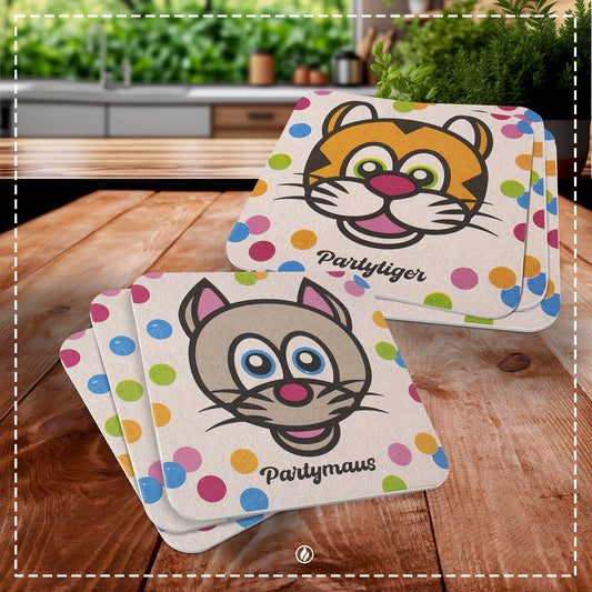 50x Bierdeckel Kindergeburtstag Partymaus Partytiger Tischdeko
