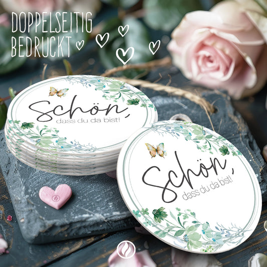 50 runde Bierdeckel Hochzeit Boho floral mit Willkommenstext