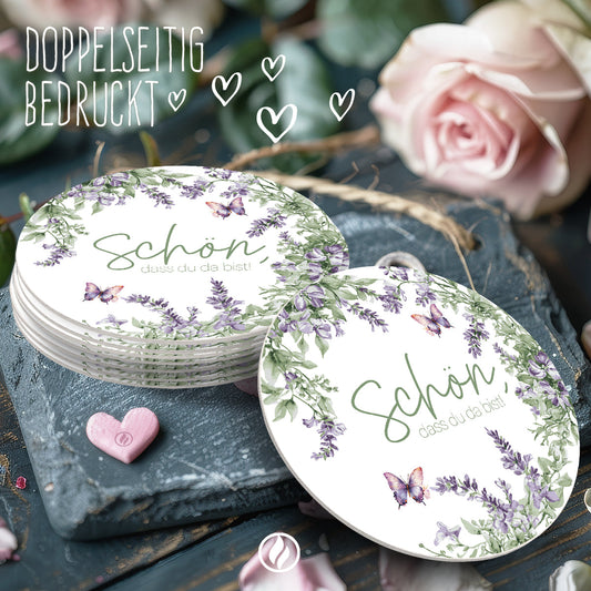 50 Runde Bierdeckel Schön dass du da bist Lavendel Hochzeit