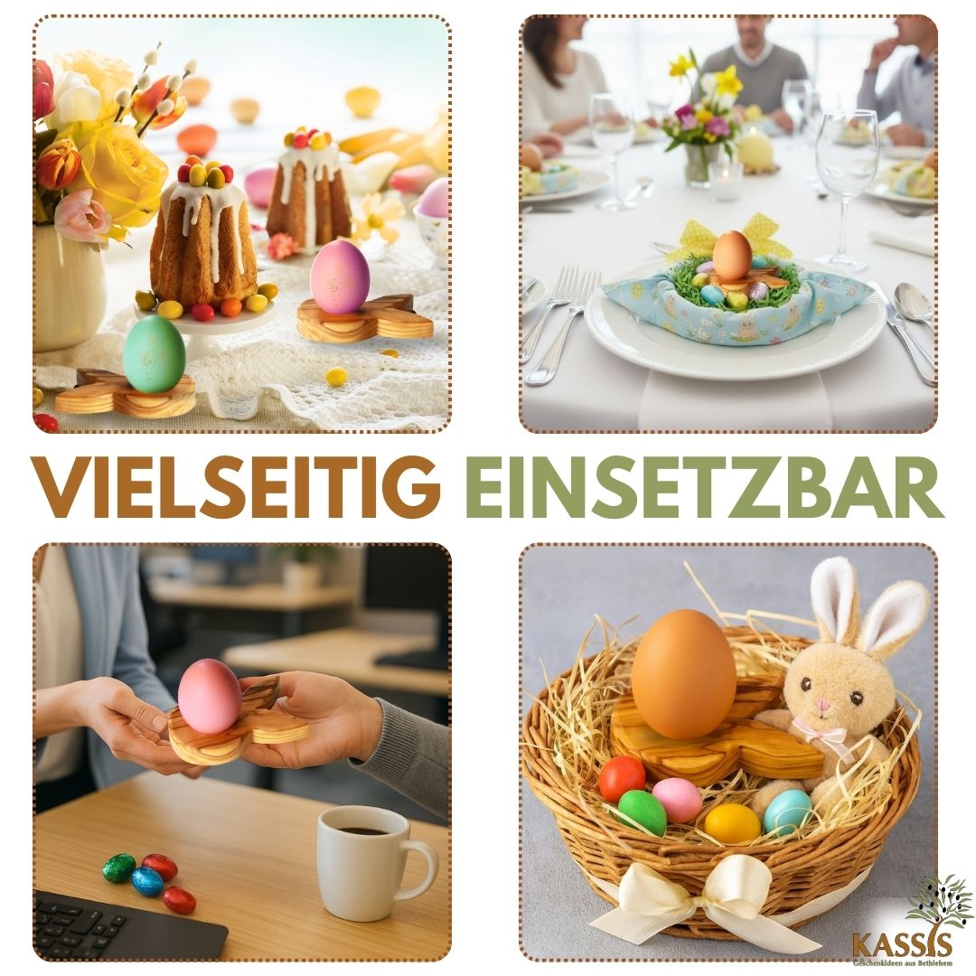 Dekorativer Eierständer Hase aus nachhaltig geerntetem Olivenholz