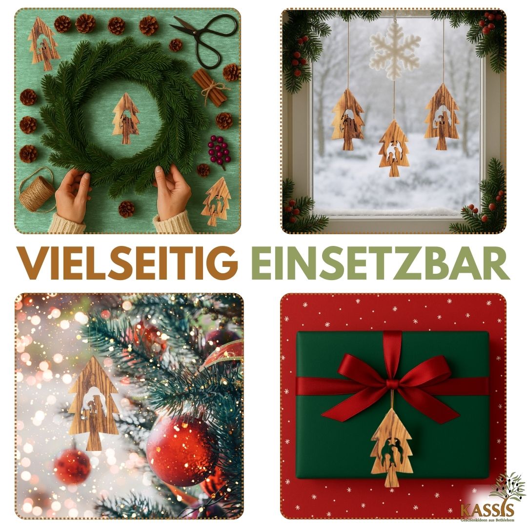 Weihnachtsdeko Baumschmuck Krippe 3er Set Tannenbaum Anhänger - ohne Rinde