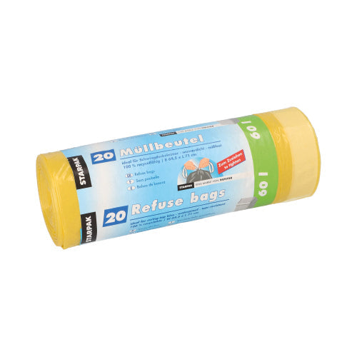 20 Müllsäcke mit Zugband HDPE 60 l 71 cm x 64,5 cm gelb-Altruan