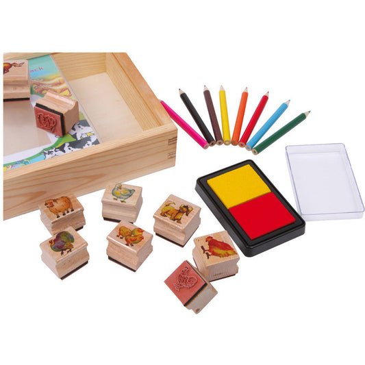 Kreatives Kinder Stempelset Bauernhof mit Farben ab 3 Jahren