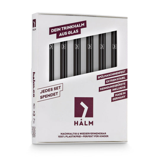 6x 15cm kurze schwarze Glasstrohhalme (gerade)