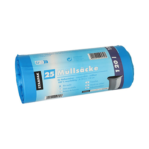 Starpak 25 Müllsäcke HDPE 120 Liter robust reißfest 110 x 70 cm-Altruan