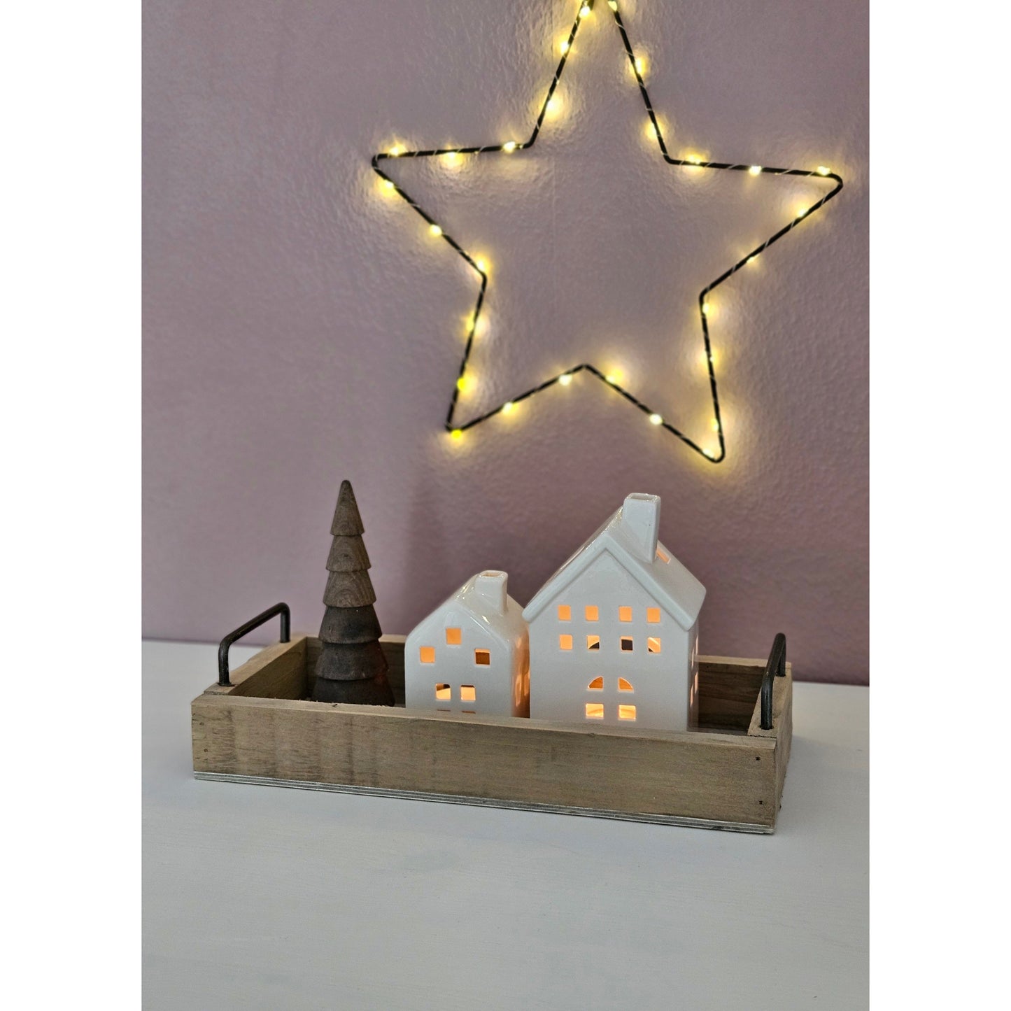 Dekotablett Serviertablett Holztablett braun 38 cm Holz Metallgriff dekorativ 2er Set