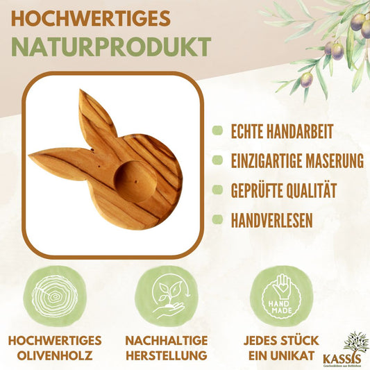 Dekorativer Eierständer Hase aus nachhaltig geerntetem Olivenholz