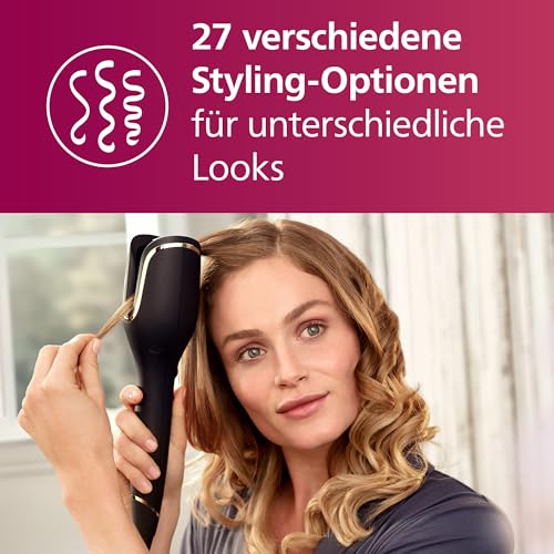 Philips automatischer Lockenstab 8000 Series, Lockenwickler/Curler, 27 verschiedene Stylingoptionen, Schwarz, Modell BHB876/00