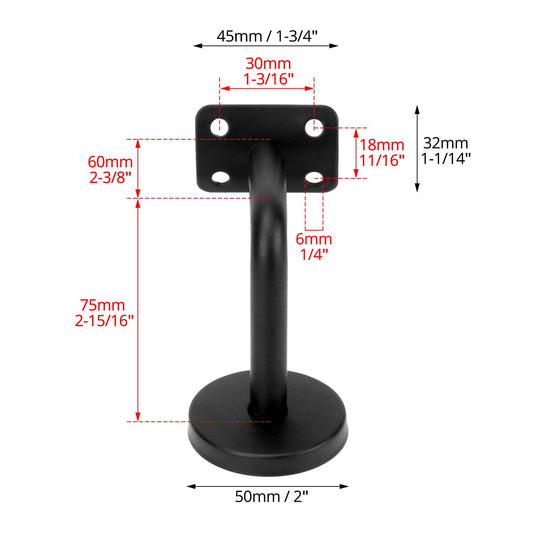 Set aus 5 schwarzen Edelstahl Handlaufhalterungen gebogen