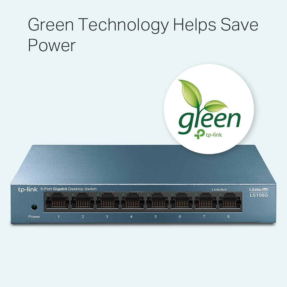 TP-Link TL-LS108G LAN Switch 8 Port Netzwerk Switch (Plug-and-Play Gigabit Switch LAN Splitter, Ethernet Hub lüfterlos, robustes Metallgehäuse)