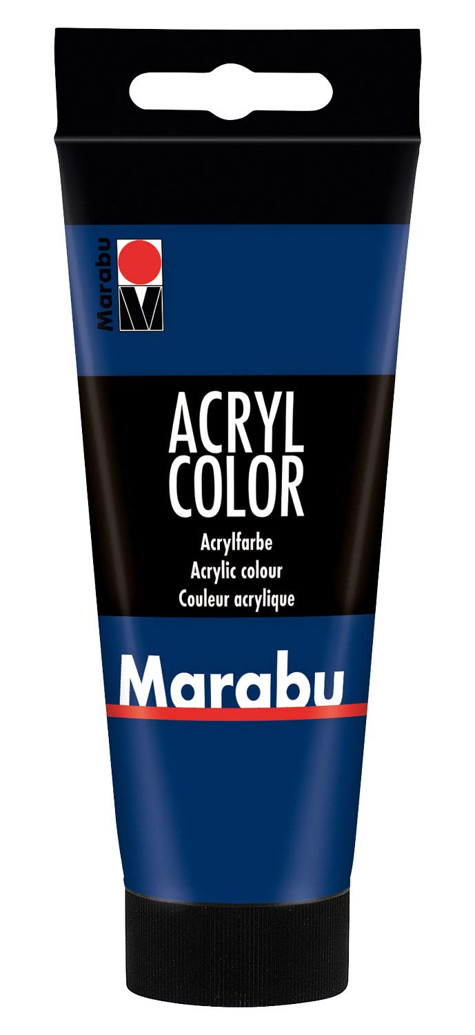 Marabu 12010050053 - Acryl Color dunkelblau 100 ml, cremige Acrylfarbe auf Wasserbasis, schnell trocknend, lichtecht, wasserfest, zum Auftragen mit Pinsel und Schwamm auf Leinwand, Papier und Holz