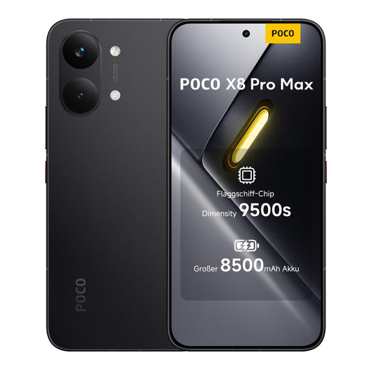 XIAOMI Poco X8 Pro Max Smartphone 12GB+256GB, Dimensity 9500s Prozessor, 8500mAh Akku, Ultra-helles AMOLED-Display, 50MP Light Fusion 600 Hauptkamera mit OIS, Handy in Schwarz, 3 Jahre Garantie