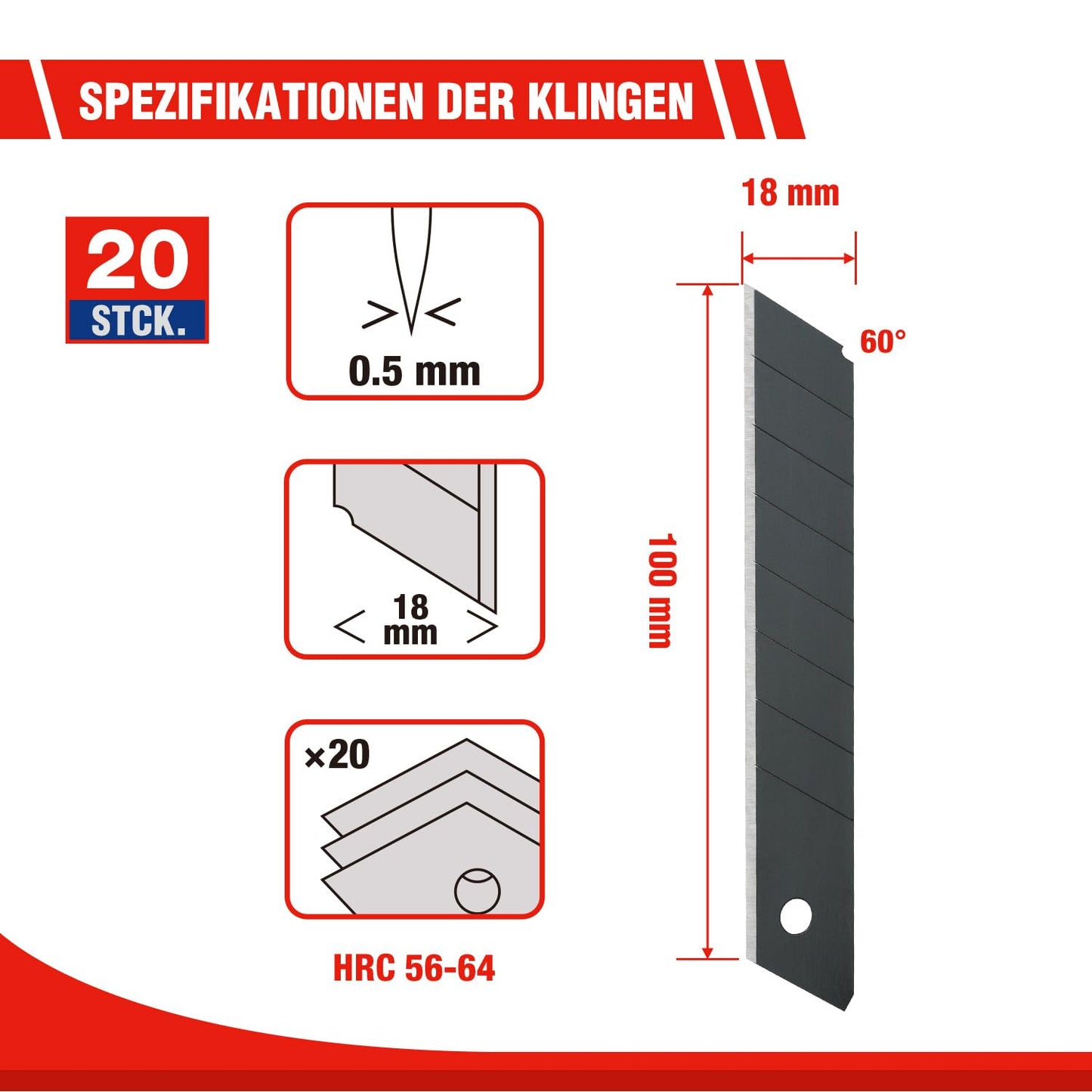 WORKPRO 5 Stück Cuttermesser Set 18mm mit 20 Ersatzklingen aus SK5, Profi Cuttermesser Abbrechklinge Kartonmesser, Mehrzweck Messer Allzweckmesser mit Gummigriff, Schneiden zum Papier, Karton