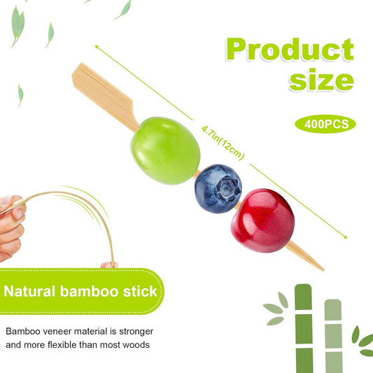 400 Stück Fingerfood Spieße aus Bambus, 12cm Piekser für Buffet & Partys, Nachhaltige Grillspieße, Ideal für Burger, Obstspieße