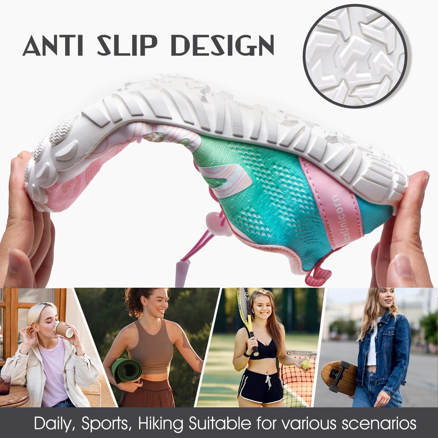 IceUnicorn Herren Damen Barfußschuhe Traillaufschuhe Fitnessschuhe Knit Minimalistische Breiter Zehenbox(A Rosa grün,37EU)