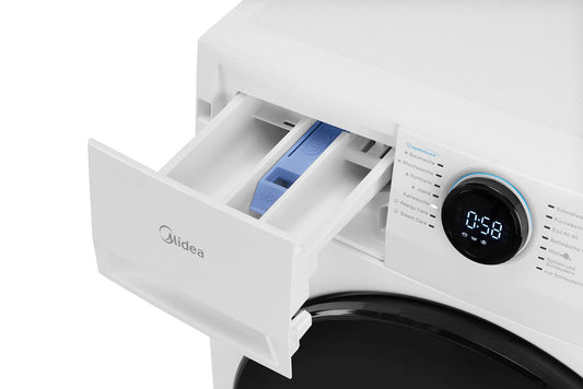 Midea MF200W90WB-14A Waschmaschine / 9KG / A/Leiser & effizienter Inverter Motor/HealthGuard-System/Steam Care/Nachlegefunktion/APP-Steuerung/AquaStop, Weiß