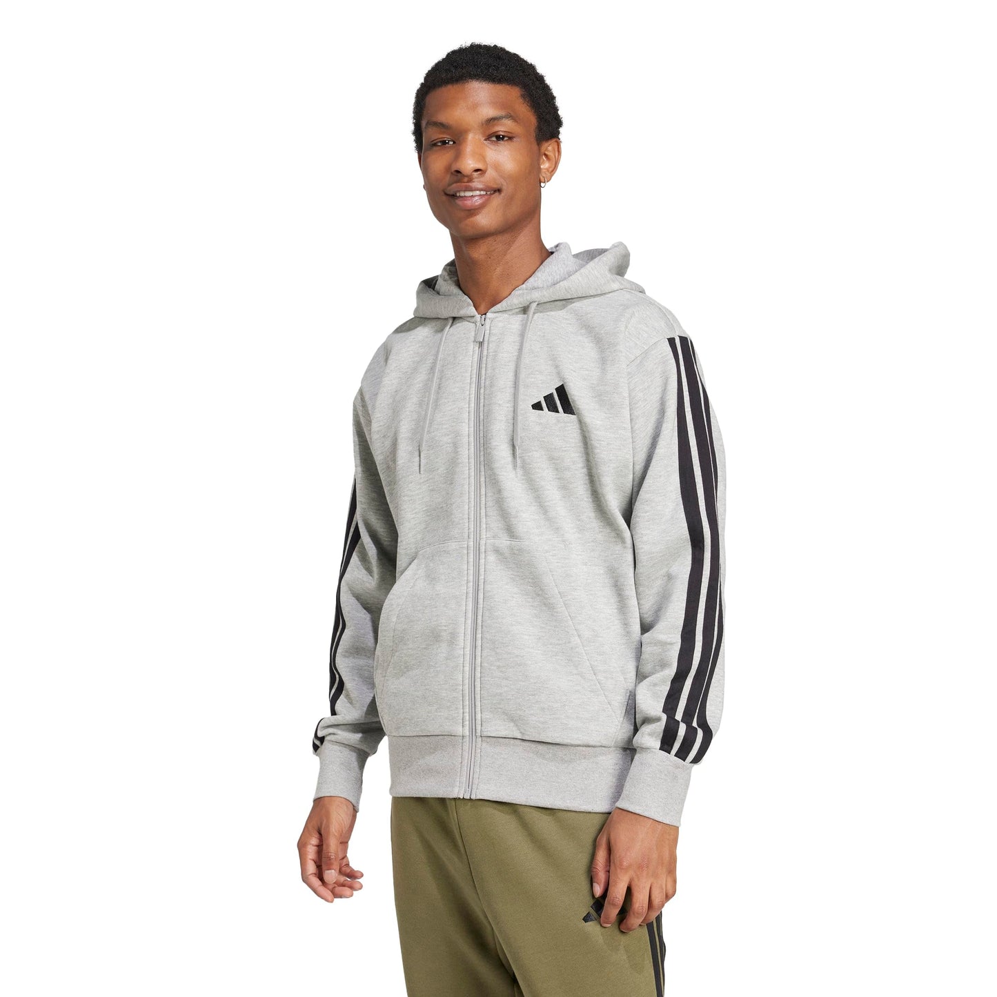 adidas Herren Essential Three Stripes Fleece Zipper Hoodie Sweatshirt, medium Grey Heather/Black, XL