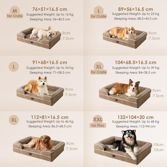 EHEYCIGA Orthopädisches Hundebett Grosse Hunde, 112x81cm, Memory Foam Hundekorb XL, Waschbar Hundesofa Wasserdicht rutschfest, Hundecouch mit Hohem Rand, Kamel