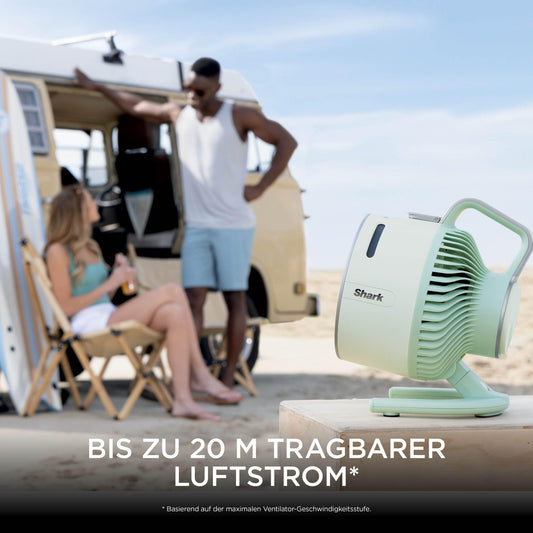 Shark FlexBreeze HydroGo Starker Ventilator mit Sprühnebel, Kühlung für drinnen & draußen, leise & langlebig, kabelgebunden & kabellos, kompakt & leicht, 5 Geschwindigkeiten, Mint FA050EUGN