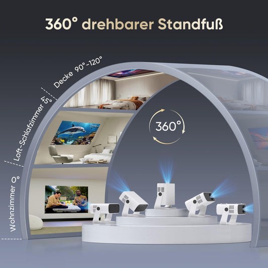 2026 Neuer Smart Mini Beamer Integrierte APP, Android 14, Unterstützt 1080P und 4K-Dekodierung, Automatische Trapezkorrektur, WiFi6 & BT5.2 ,Beamer 4K Heimkino für Handy/HDMI/PC