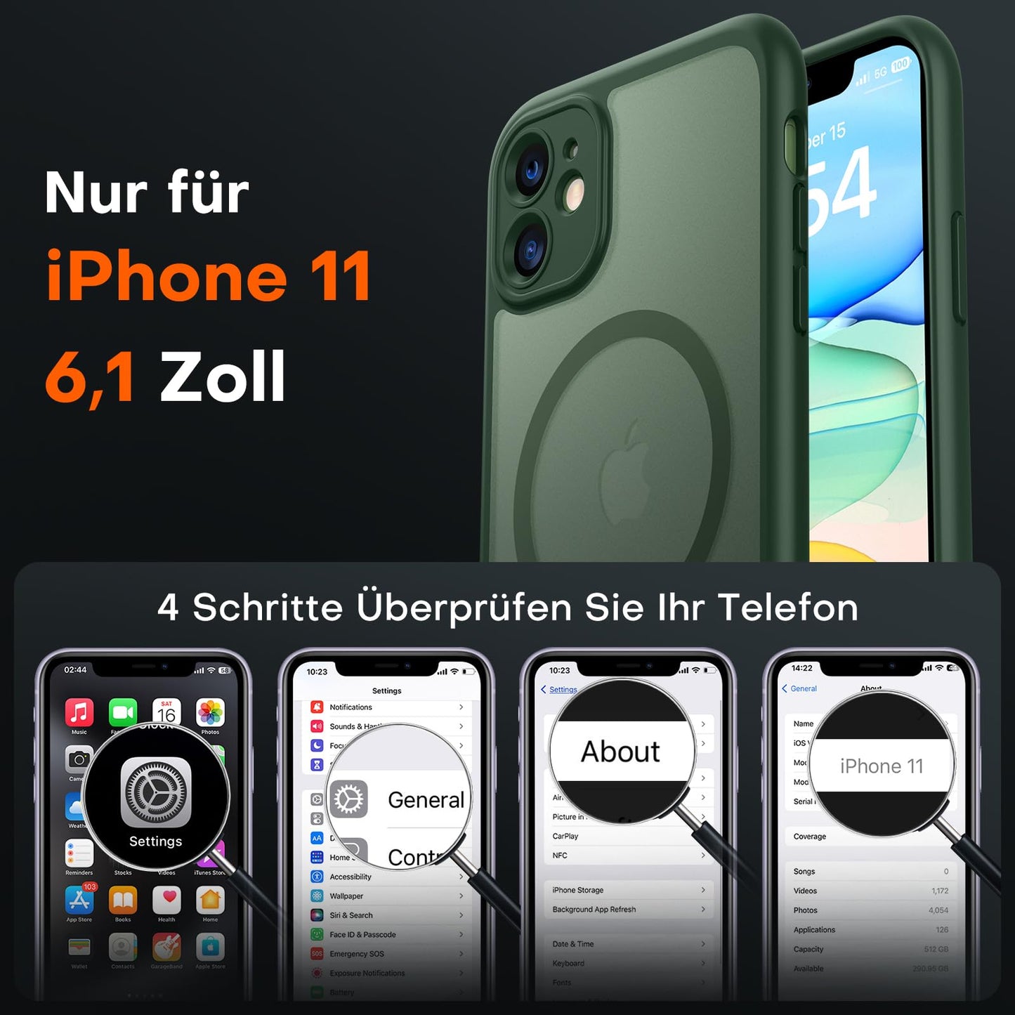 TOCOL für iPhone 11 Hülle für Magsafe, Vollständiger Kameraschutz Stoßfest Kratzfest Transluzente Rückseite Magnetisch Handyhülle für iPhone 11 Case, Alpengrün