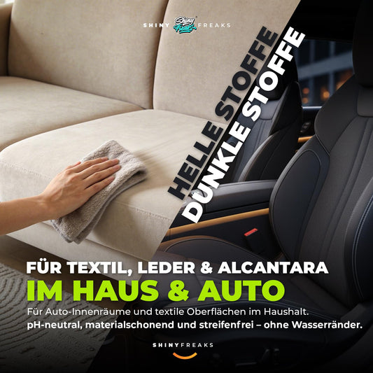 Pol Star Basic Set: Koch Chemie Pol Star Textil Leder Alcantara Reiniger 1L + Foam Bottle 150ml + Bürste + Mikrofasertuch 40×40 | Schaumauftrag für kontrollierte Reinigung & saubere Abnahme | 4-teilig