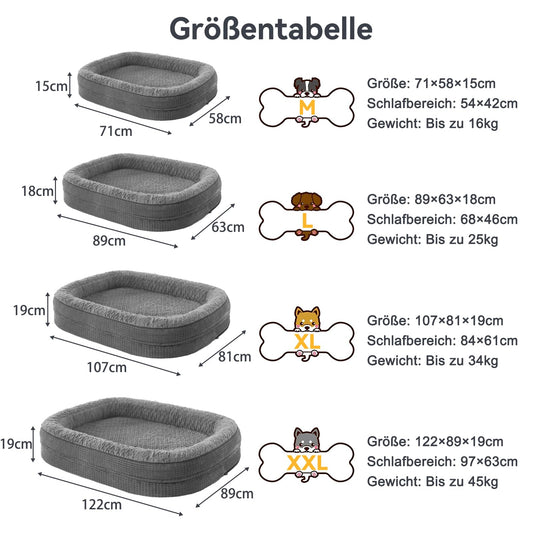 Pawk Orthopädisches Hundebett Grosse Hunde, 107x81cm Vierseitiges Nackenrolle Hundebett Orthopädisch, Memory Foam Hundekorb XL Wasserdicht rutschfest, Hundebetten Abnehmbar und Waschbar Outdoor, Gris