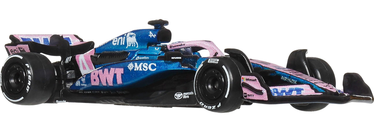 Hot Wheels Formel 1 BWT Alpine – Pierre Gasly #10 Premium Die-Cast-Spielzeugauto im Maßstab 1:64 Sammelspielzeug-Rennauto mit Real Riders-Reifen sowie Metall/Metall-Karosserie und -Fahrgestell, JKD82