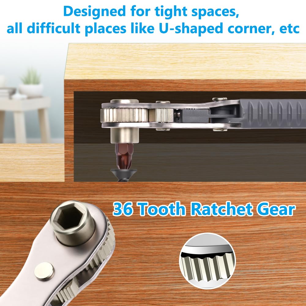 Mini Ratschenschlüssel Magnetisch 134mm mit Schraubendreher Bits