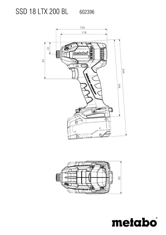 metabo Akku-Schlagschrauber SSD 18 LTX 200 BL - 18 V bürstenlos, CAS, 200 Nm Drehmoment, 1/4" Innensechskant, 2.900 /min Drehzahl, 12 Stufen - Kompakt & leistungsstark - Inkl. Gürtelhaken und metaBOX