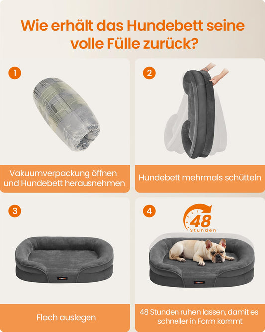 Feandrea Hundebett, Hundekissen, für mittelgroße Hunde, 76 x 51 x 18 cm, orthopädisch, wasserdichte Innenschicht, erhöhte Ränder, Abnehmbarer, waschbarer Bezug, rutschfest, schiefergrau PGW281GN01