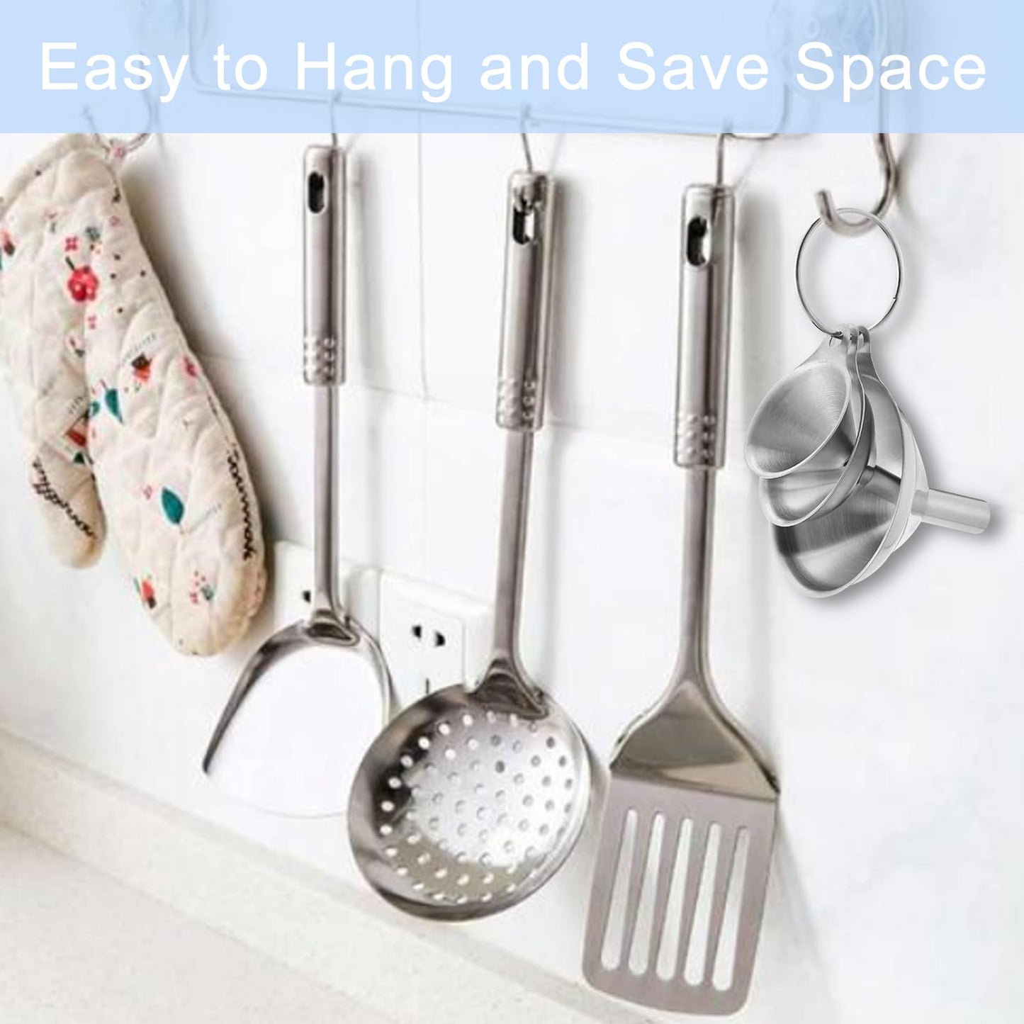 3 teiliges Edelstahl Trichter Set mit Griff und Reinigungsbürste für Küche-Nutabevr