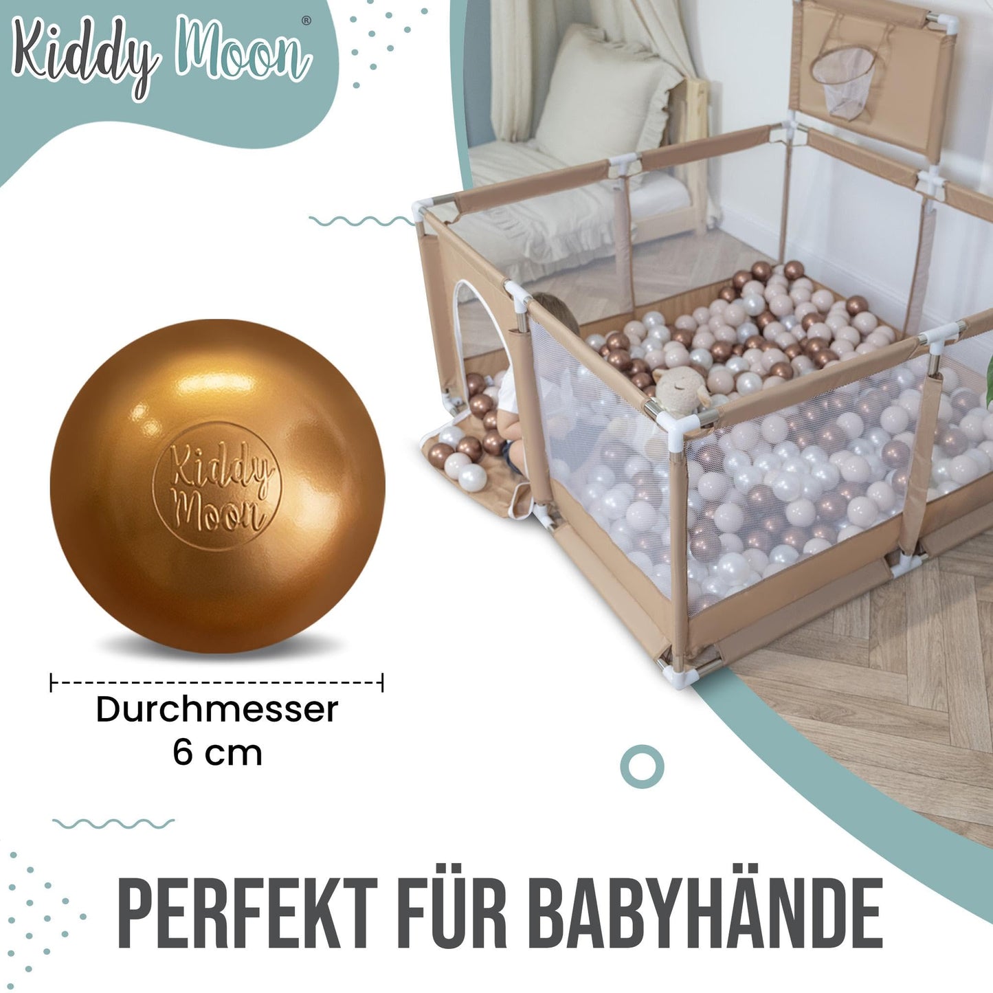 KiddyMoon 200 ∅ 6Cm Kinder Bälle Für Bällebad Spielbälle Baby Plastikbälle Made In EU, Baby Blau/Puderrosa/Perle