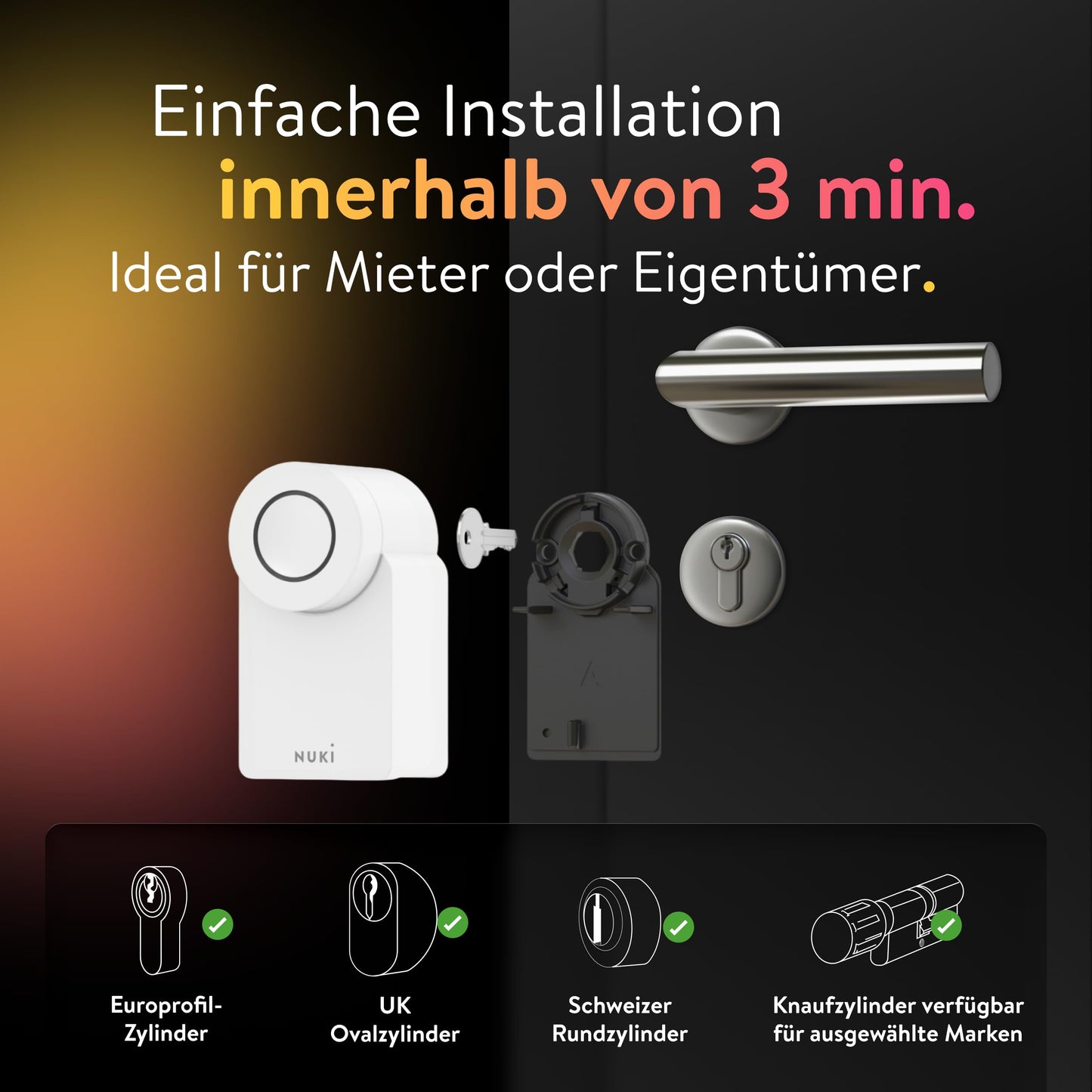 Nuki Smart Lock Go (2025) mit Bluetooth, WLAN & Matter, elektronisches Türschloss macht Smartphone zum Schlüssel, Nachrüsten ohne Zylindertausch – Smart Lock inkl. Keypad