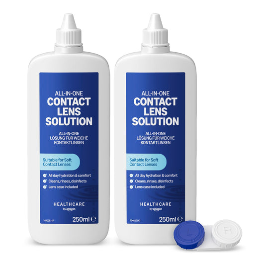 Healthcare by Amazon All-In-One Kontaktlinsenflüssigkeit, 2 x 250 ml (briefkastenfreundlich) (Früher eine Marke von Amazon Basic Care, identisches Produkt)