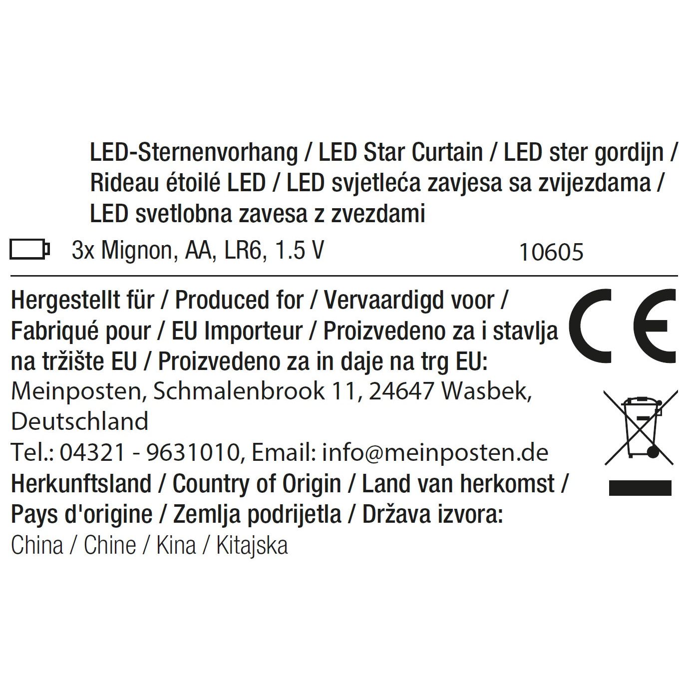 Lichterkette Sternenvorhang LED warmweiß Lichtervorhang 80x60cm Batterie Timer