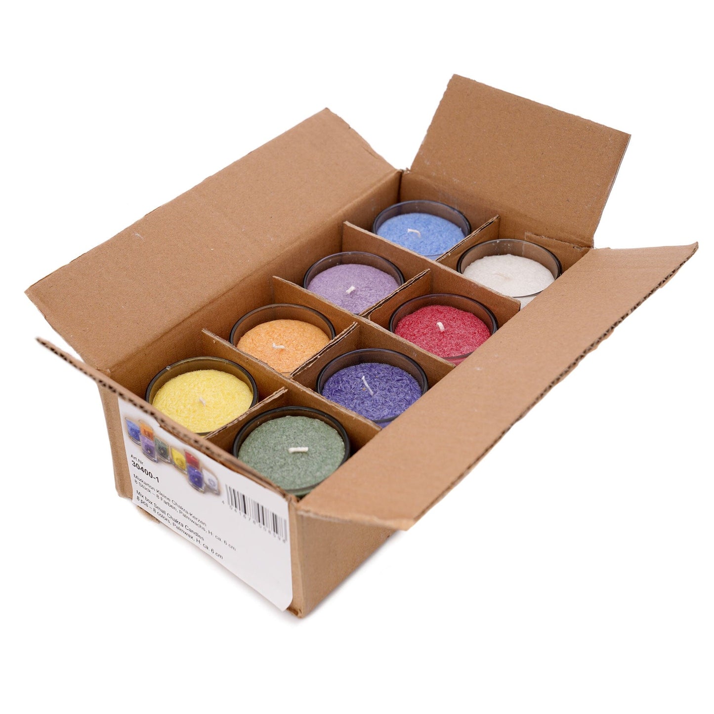 Chakra Palmwachs Kerzen Set im Glas fuer Yoga und Entspannung