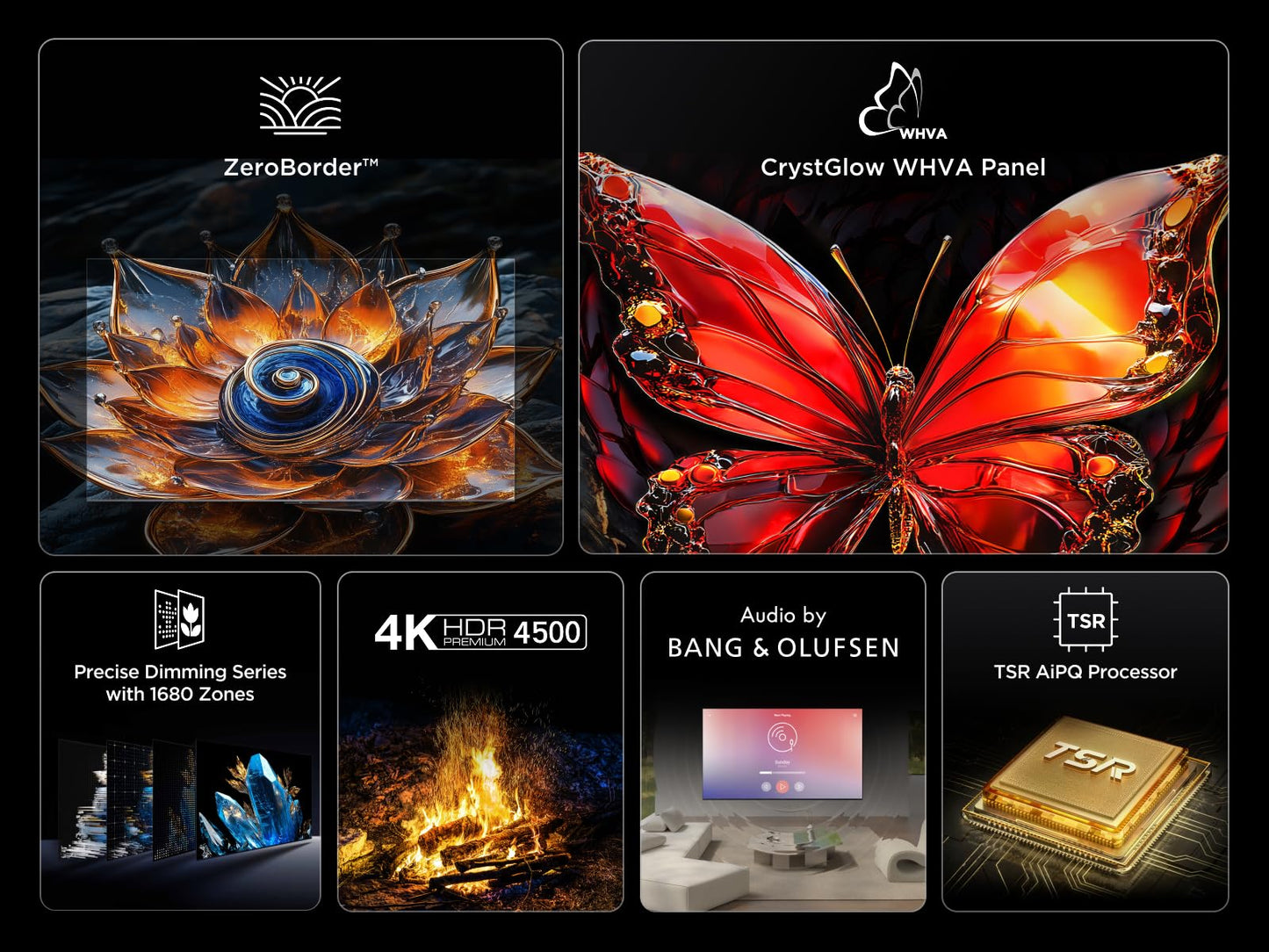 TCL 75Q8C 75 Zoll QD-Mini LED Fernseher, 4K HDR Premium 4500, ZeroBorder™, Smart Google TV, CrystGlow WHVA Panel, Audio von Bang & Olufsen, 144Hz Motion Clarity Pro, Dolby Vision IQ & Atmos