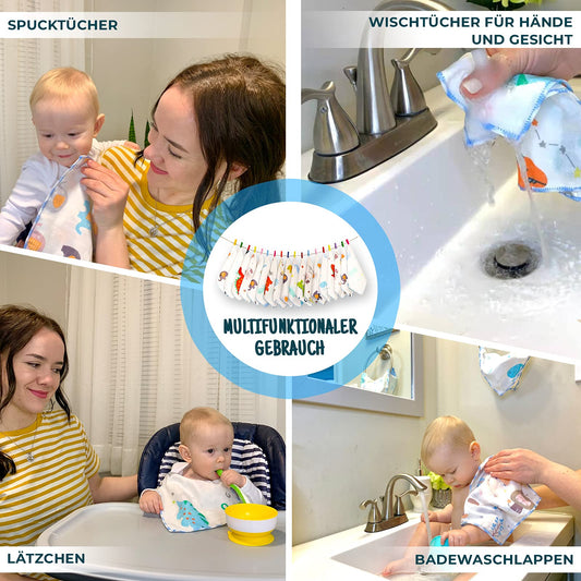 Weiche und atmungsaktive Baby Musselin Waschlappen 18er Set