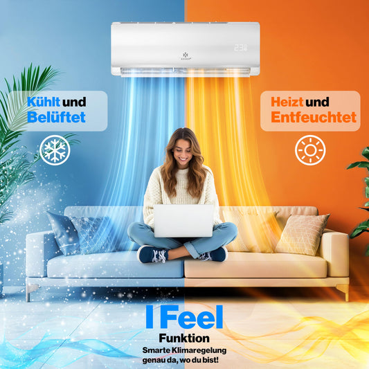 KESSER® Klimaanlage Set Split, WiFi/App Funktion Klimagerät, Kühlen A++/Heizen A+, 18000 BTU/h (5.300W) sehr leise, Kältemittel R32, Fernbedienung, Timerfunktion, Montagematerial, Weiß