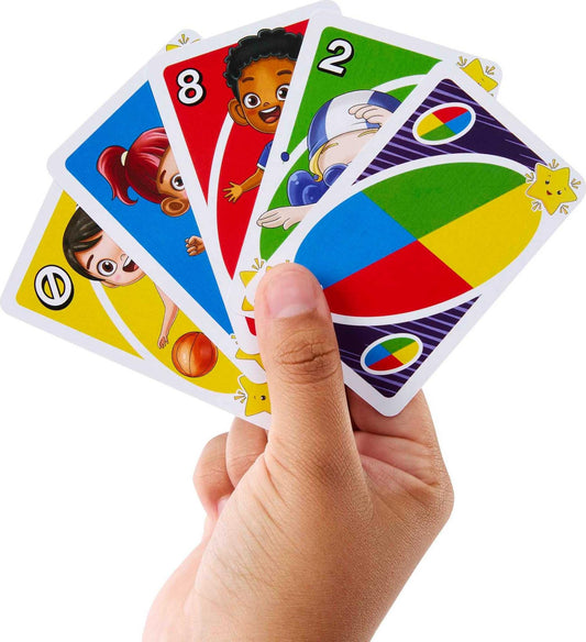 UNO Junior Move! - Aktive Variante des Kartenspiels, 3 Schwierigkeitsstufen für Einstieg jüngerer Spieler, Bewegungskarten, für Kinder ab 3 Jahren, HNN03