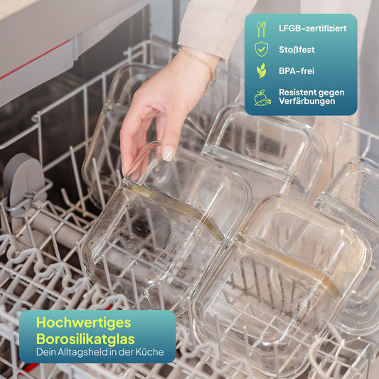uandu Glasbehälter mit Deckel, 10- teilig, mit 2 Fächern, Borosilikatglas mit Deckel, Meal prep Gläser, Frischhaltedosen Glas mit Deckel, Glasdosen mit Deckel Set, Meal prep Boxen 5 Behälter+5 Deckel