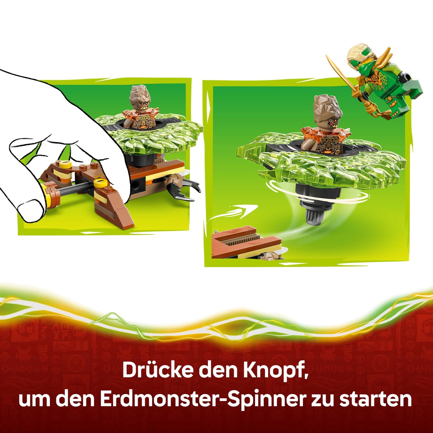 LEGO NINJAGO Lloyd vs. Erdmonster-Spinner - Ninja Spielzeug mit Abschussvorrichtung, Kampfkreiseln und 2 Minifiguren für Jungen & Mädchen - Geschenk für Kinder ab 6 Jahren - 71850