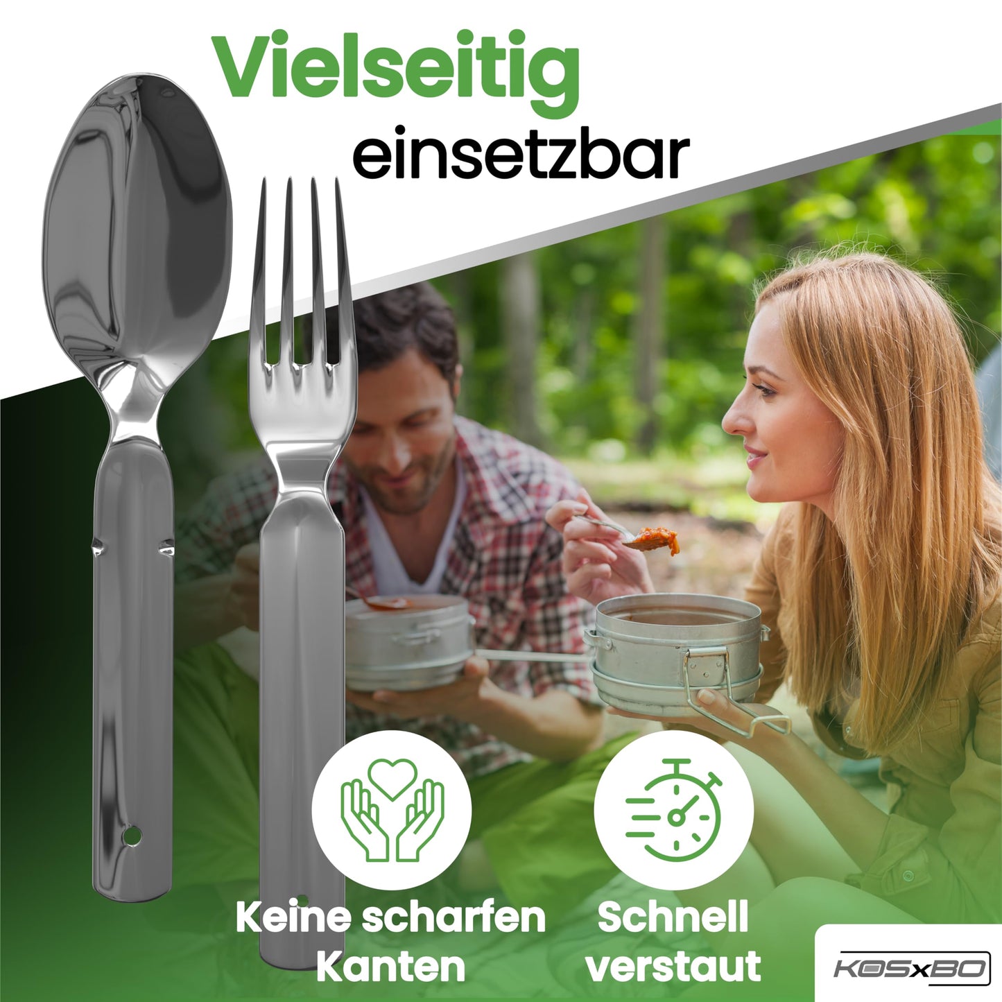 BUNDESWEHR EDELSTAHL BESTECK CAMPINGBESTECK 4-TEILIG CAMPING BESTECKSET ALS ESSBESTECK FESTIVAL OUTDOOR BESTECK