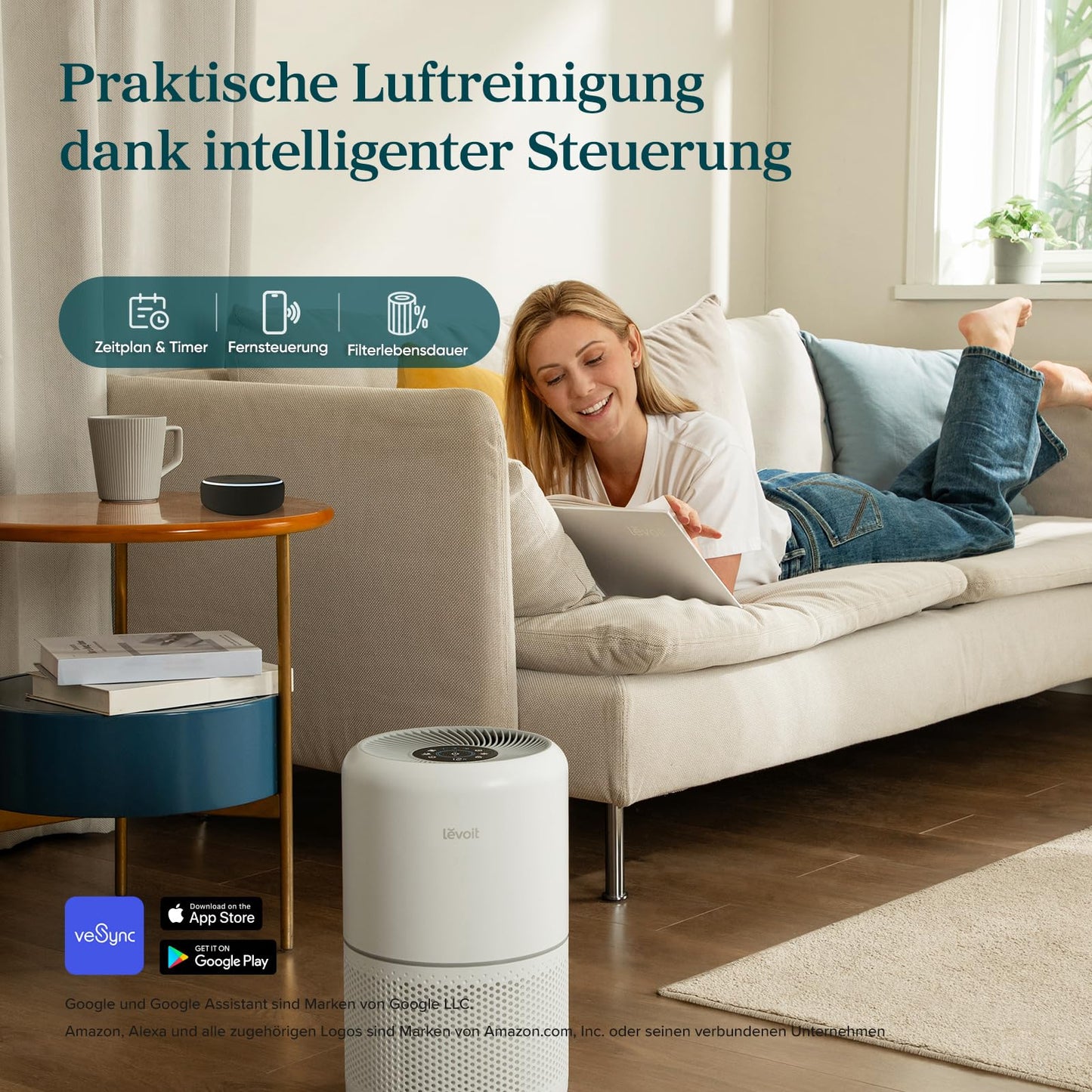 Levoit Luftreiniger mit HEPA Luftfilter gegen 99,97 Prozent Schimmel Staub Pollen Tierhaare, Luftqualitรคts-Feedback und Auto-Modus, CADR 240mยณ/h fรผr Raucherzimmer, bis zu 50mยฒ, Weiร