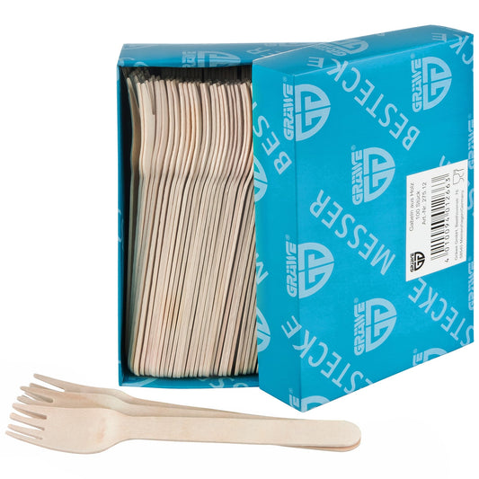 Einweggabeln aus Holz 100 Stück biologisch abbaubar stabil umweltfreundlich-GRÄWE