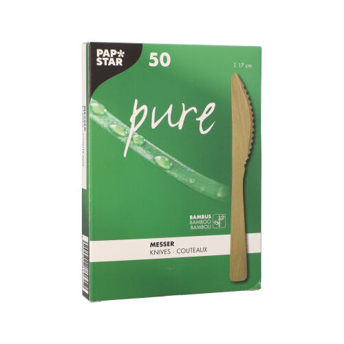 Nachhaltige Bambus Einwegmesser 17 cm im Papptray 50 Stück-Altruan