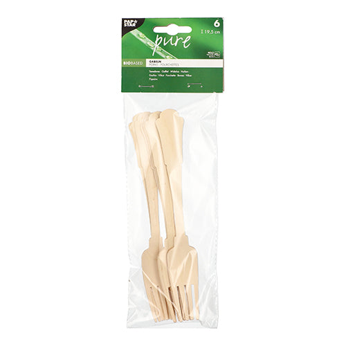 PAPSTAR Holzgabeln pure 19,5 cm mit Vintage Design im 6er Beutel-Altruan