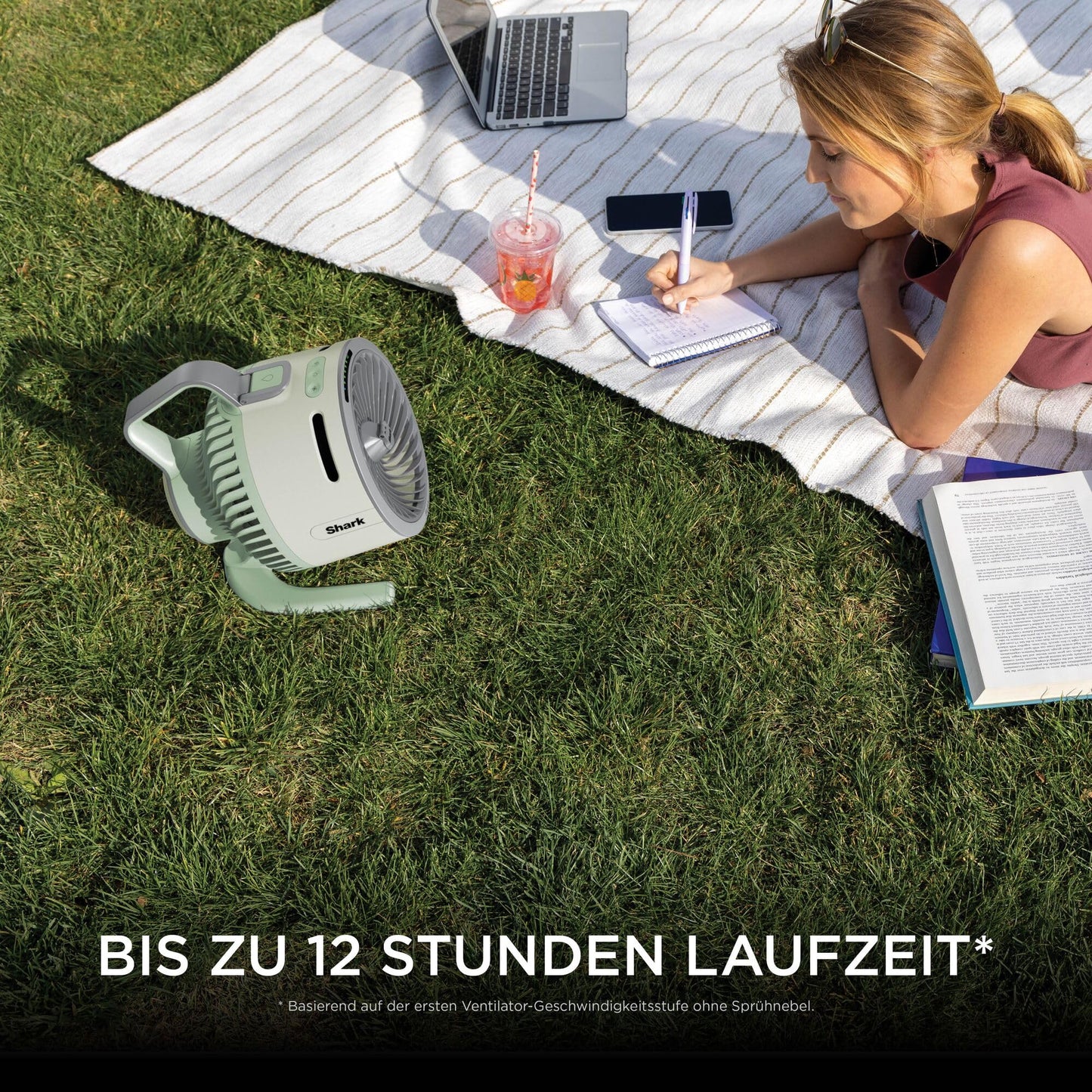 Shark FlexBreeze HydroGo Starker Ventilator mit Sprühnebel, Kühlung für drinnen & draußen, leise & langlebig, kabelgebunden & kabellos, kompakt & leicht, 5 Geschwindigkeiten, Mint FA050EUGN